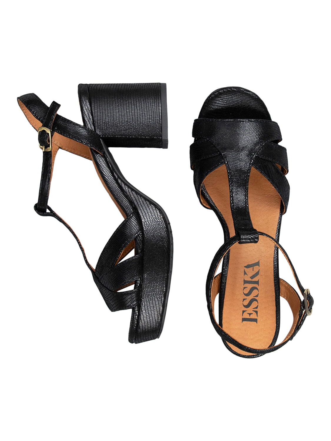Product image 3 of 3, which shows Esska Charlie Leather T-Bar Sandals, Black, EU40