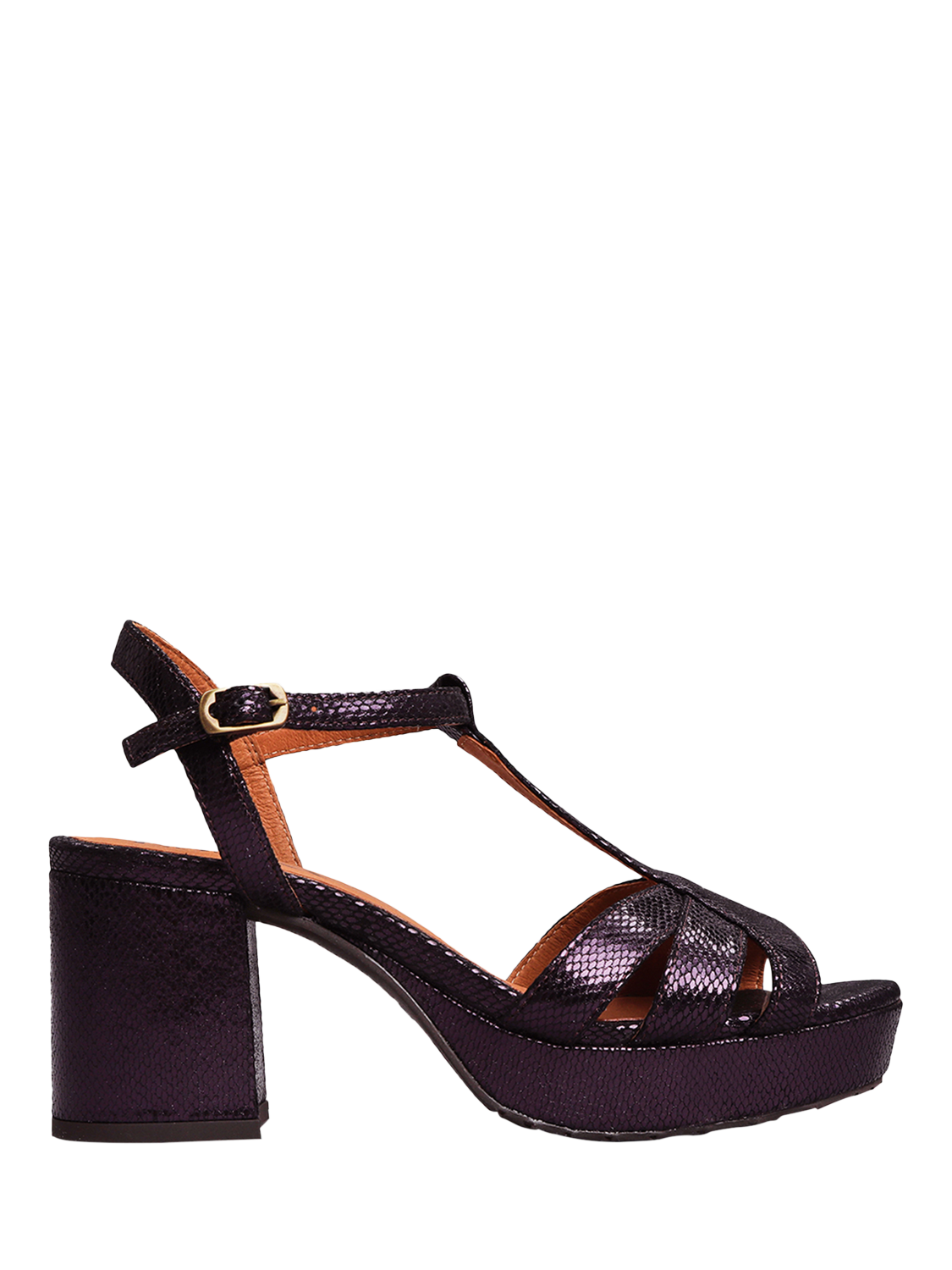 Esska Charlie Metallic Leather T-Bar Sandals, Purple