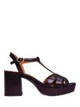 Esska Charlie Metallic Leather T-Bar Sandals, Purple