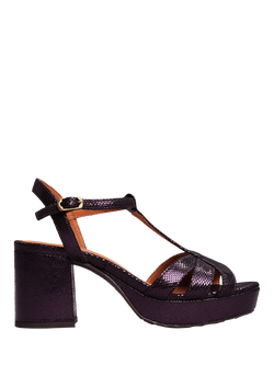 Esska Charlie Metallic Leather T-Bar Sandals, Purple, Purple