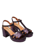 Esska Charlie Metallic Leather T-Bar Sandals, Purple