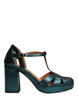 Esska Venice Metallic Leather Block Heel Sandals, Teal, Teal