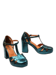 Esska Venice Metallic Leather Block Heel Sandals, Teal