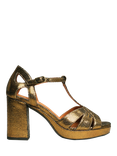 Esska Valerie Metallic Leather Block Heel Sandals, Gold