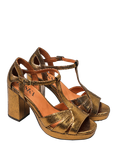 Esska Valerie Metallic Leather Block Heel Sandals, Gold