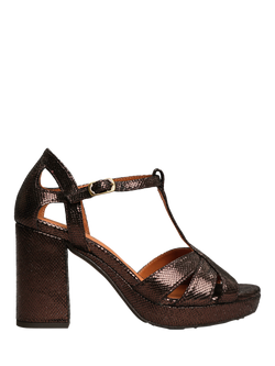 Esska Valerie Metallic Leather Block Heel Sandals, Brown, Brown