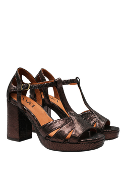Esska Valerie Metallic Leather Block Heel Sandals, Brown - view 2, Brown