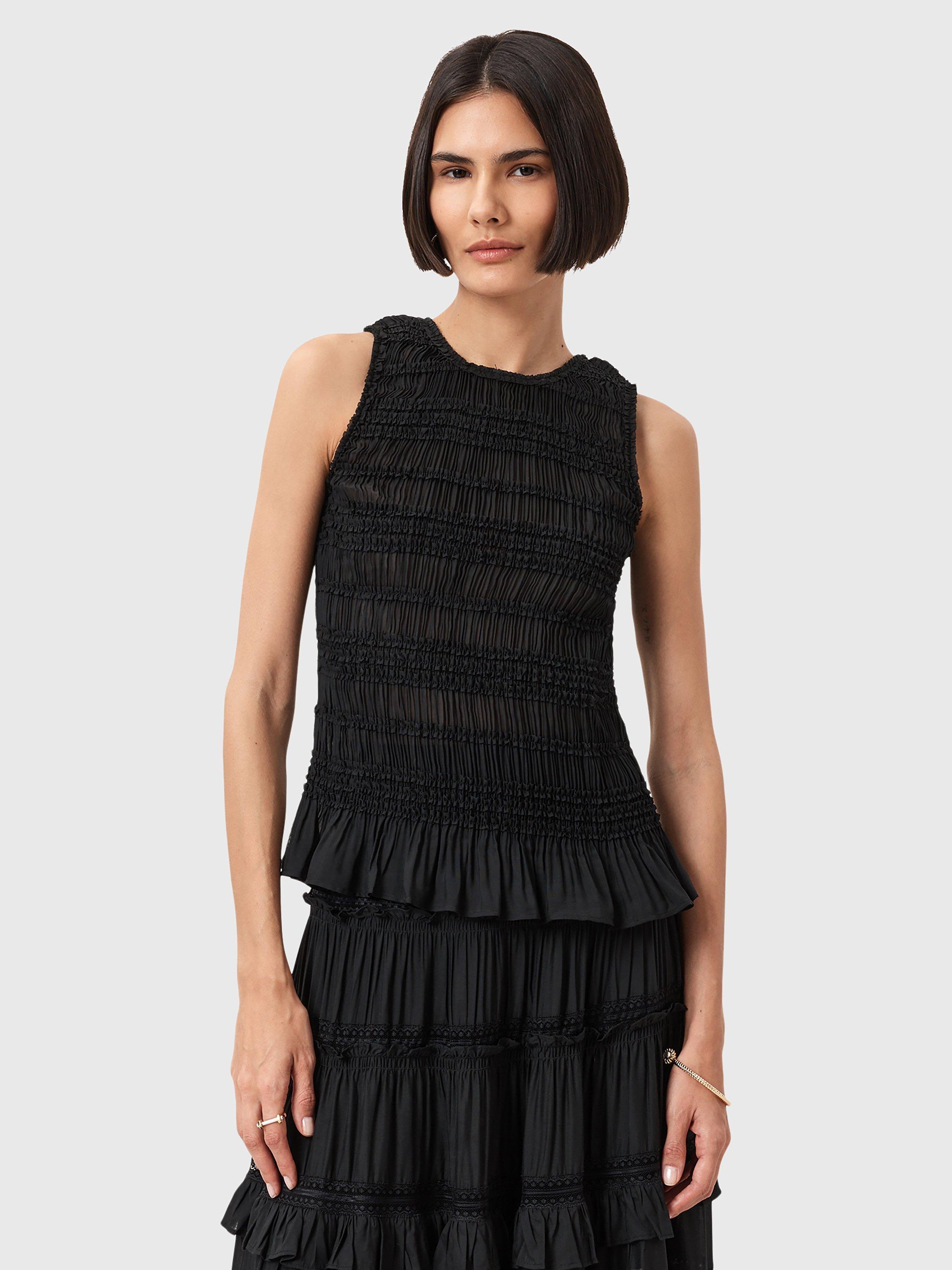 Product image 1 of 1, which shows AllSaints Marion Shirred Sleeveless Top, Black, 6