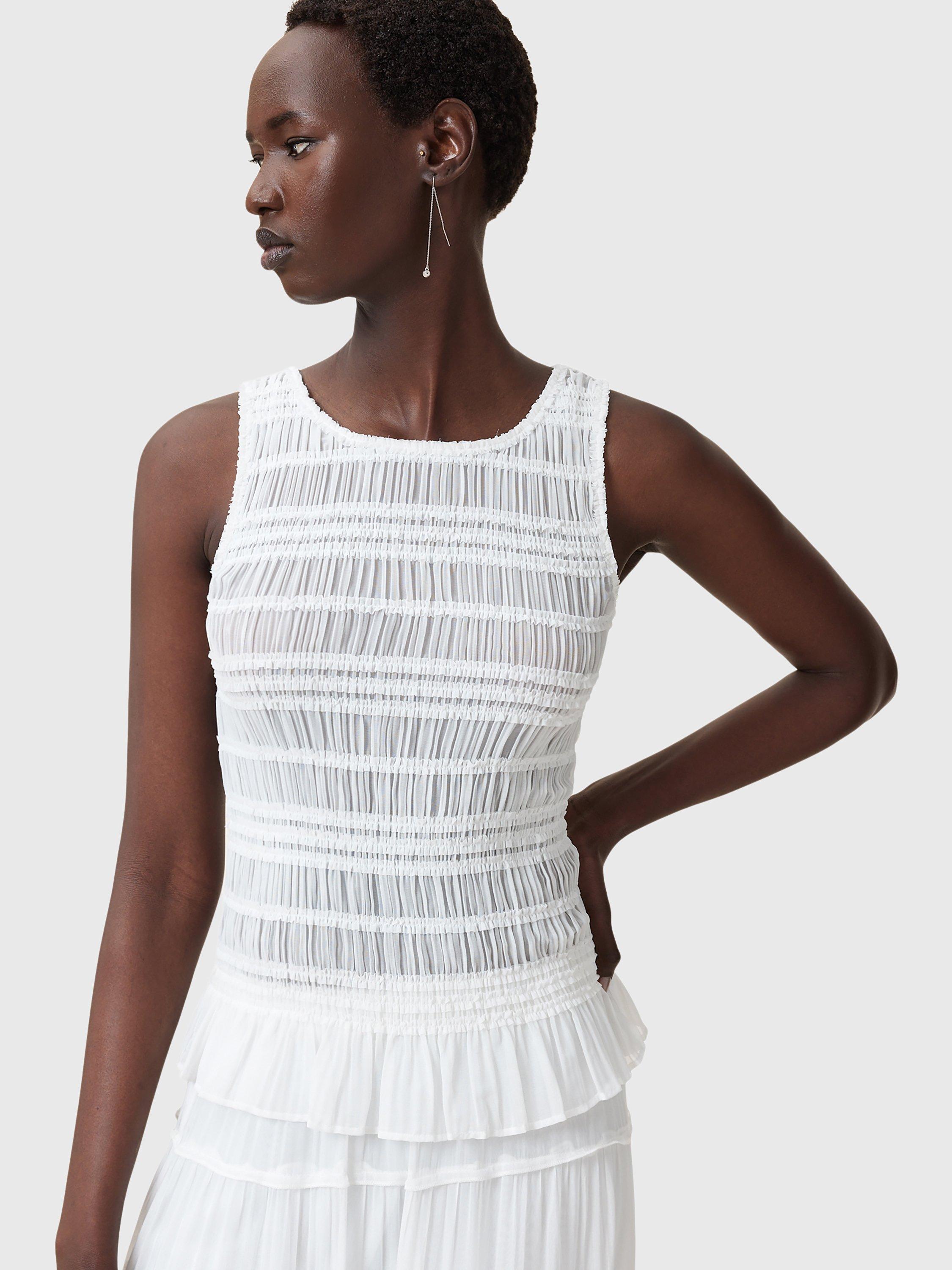 Product image 8 of 8, which shows AllSaints Marion Opaque Smock Top, Oyster White, 14