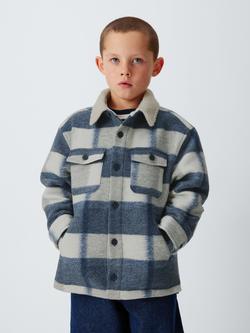 John Lewis Kids' Plaid Check Shacket, Blue Check, Blue Check