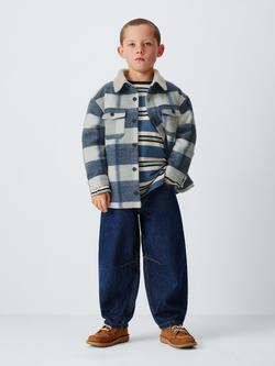 John Lewis Kids' Plaid Check Shacket, Blue Check - view 2, Blue Check