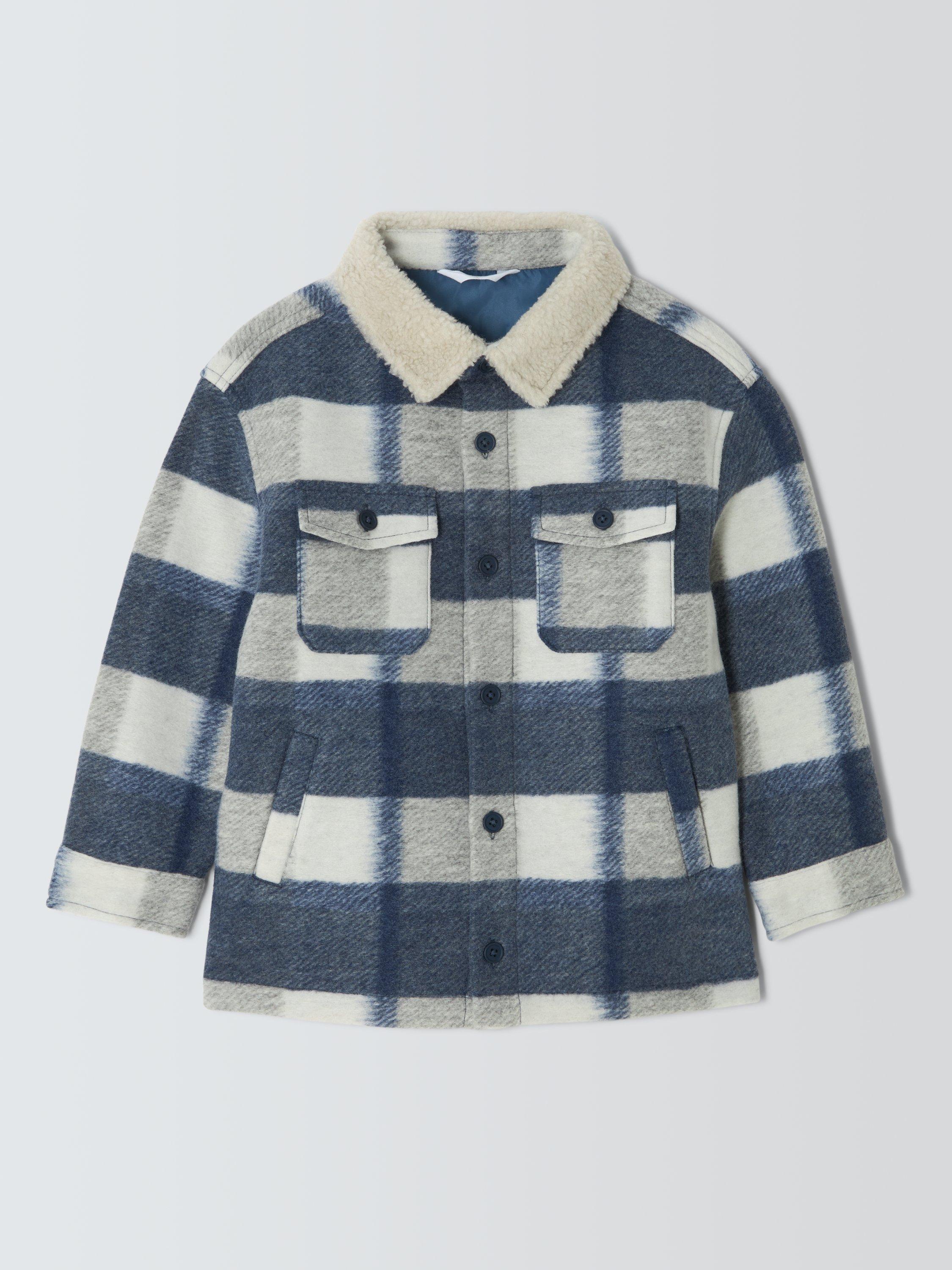 Product image 3 of 7, which shows John Lewis Kids' Plaid Check Shacket, Blue Check, 3 years