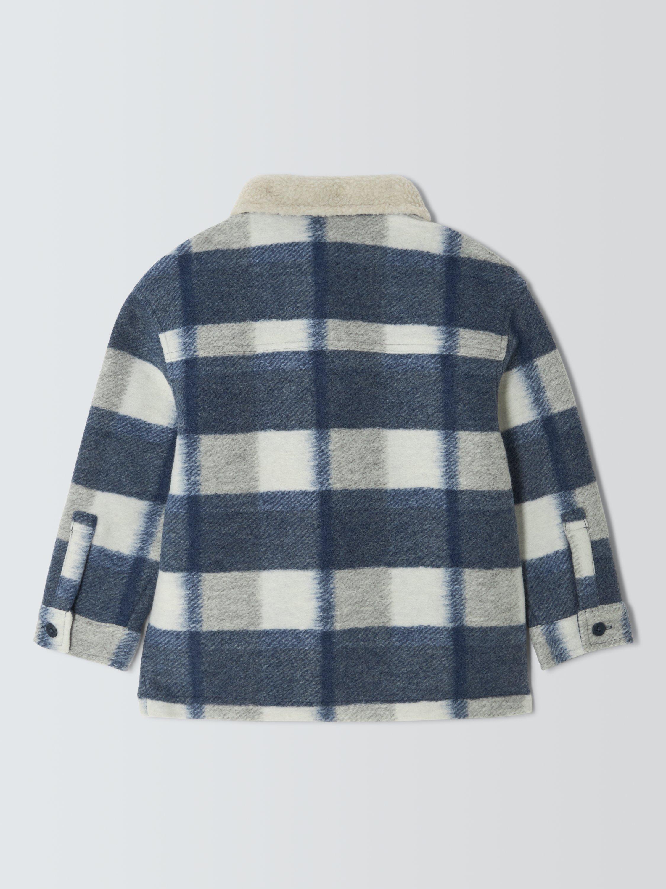 Product image 4 of 7, which shows John Lewis Kids' Plaid Check Shacket, Blue Check, 3 years