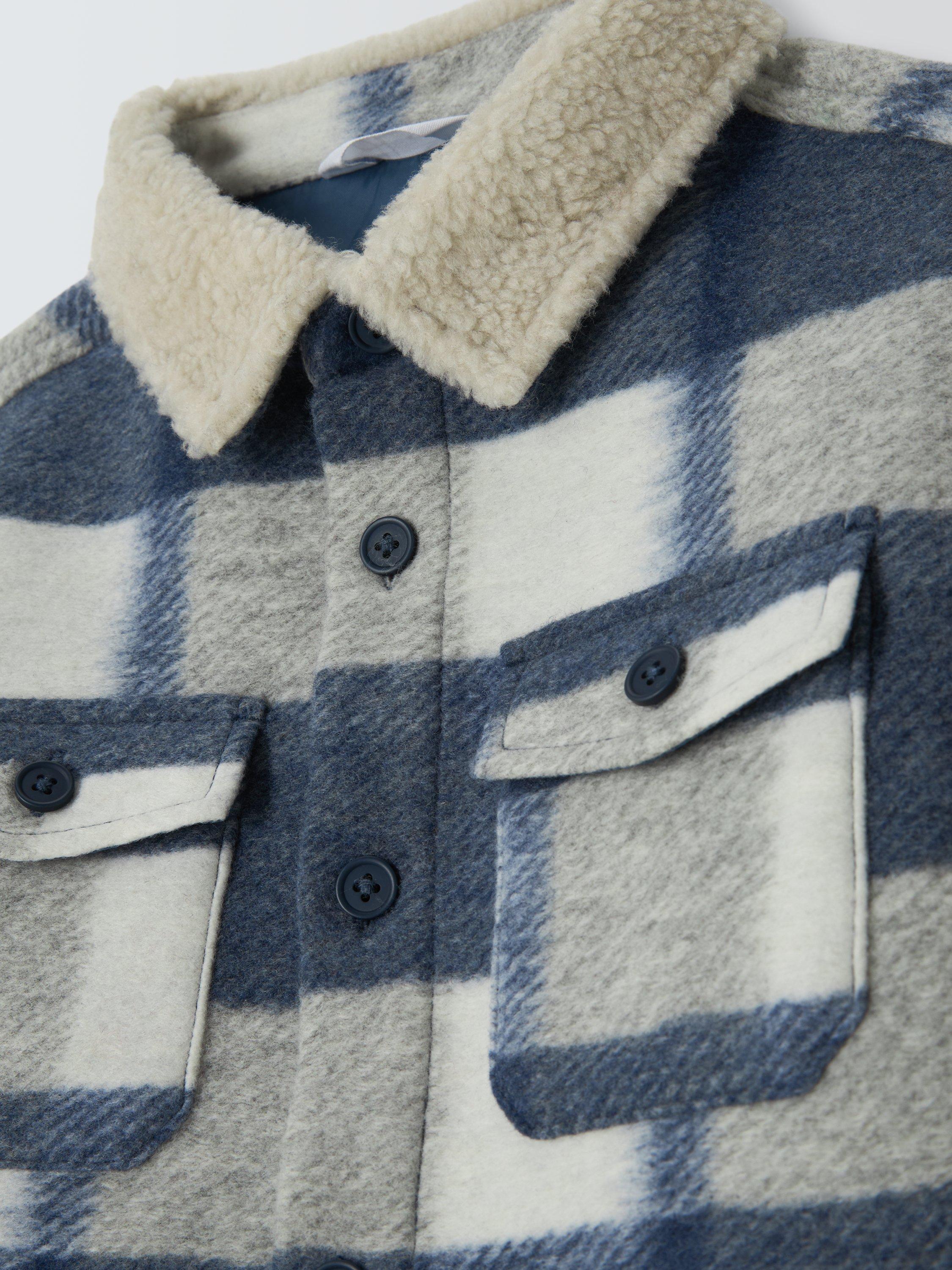 Product image 5 of 7, which shows John Lewis Kids' Plaid Check Shacket, Blue Check, 3 years