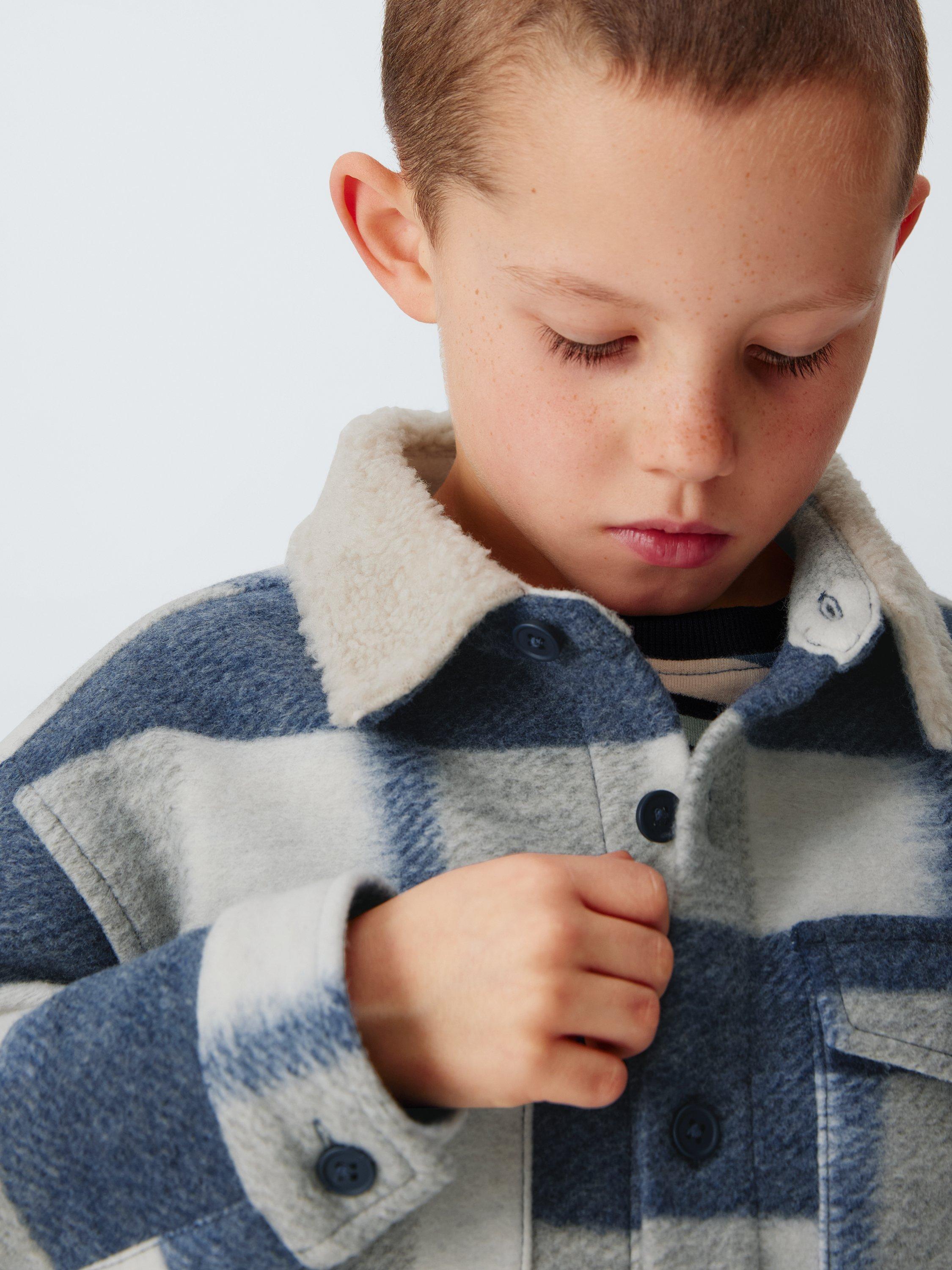 Product image 6 of 7, which shows John Lewis Kids' Plaid Check Shacket, Blue Check, 3 years
