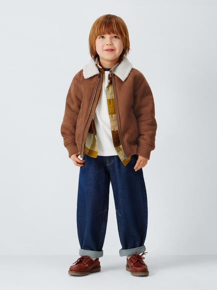 John Lewis Kids' Faux Shearling Jacket, Tan - view 2, Tan