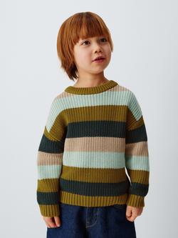 John Lewis Kids' Crew Neck Block Stripe Jumper, Greens, Greens