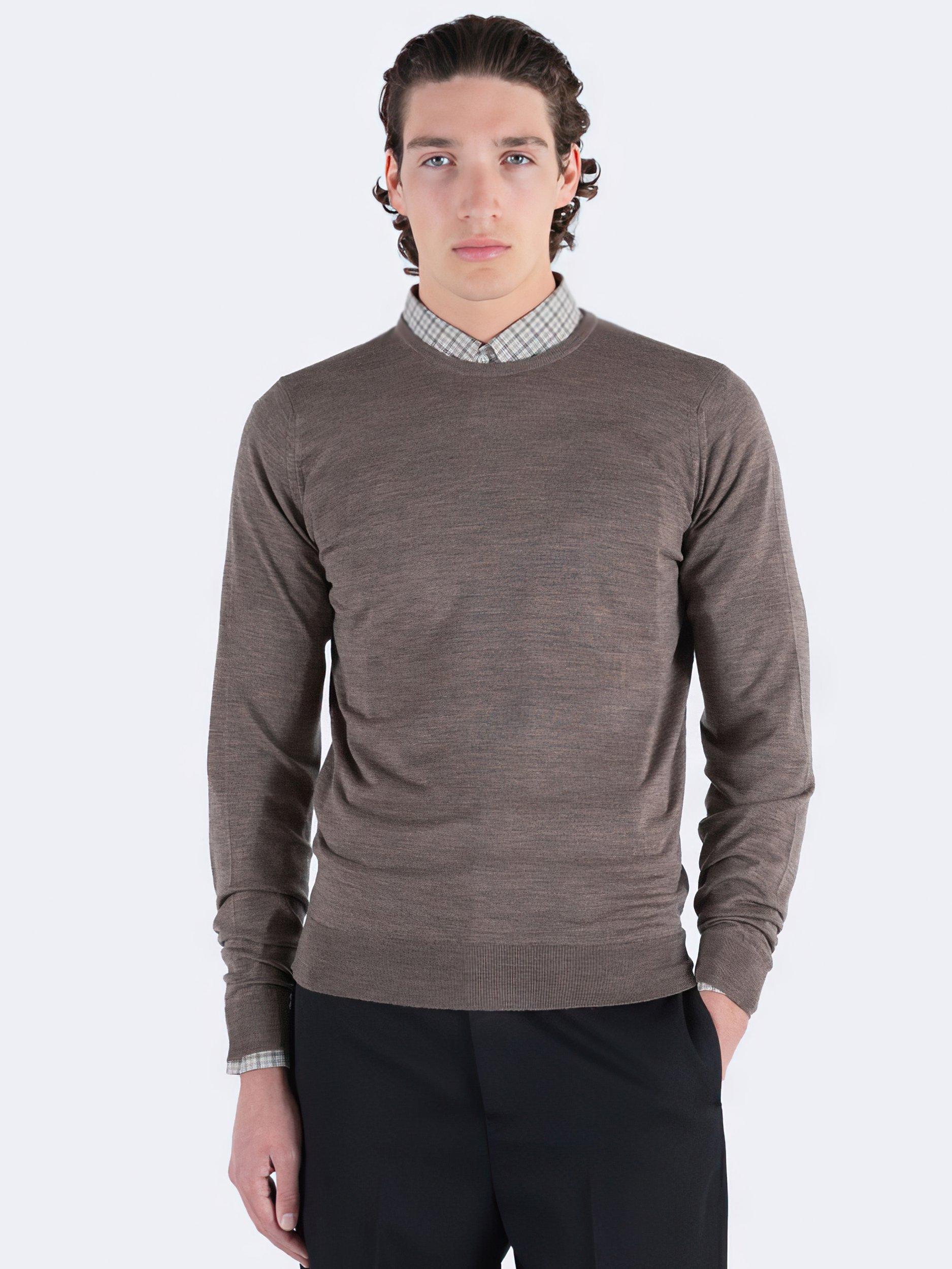 Product image 1 of 4, which shows John Smedley Lundy Crew Neck Pure Merino Wool Jumper, Mushroom, S
