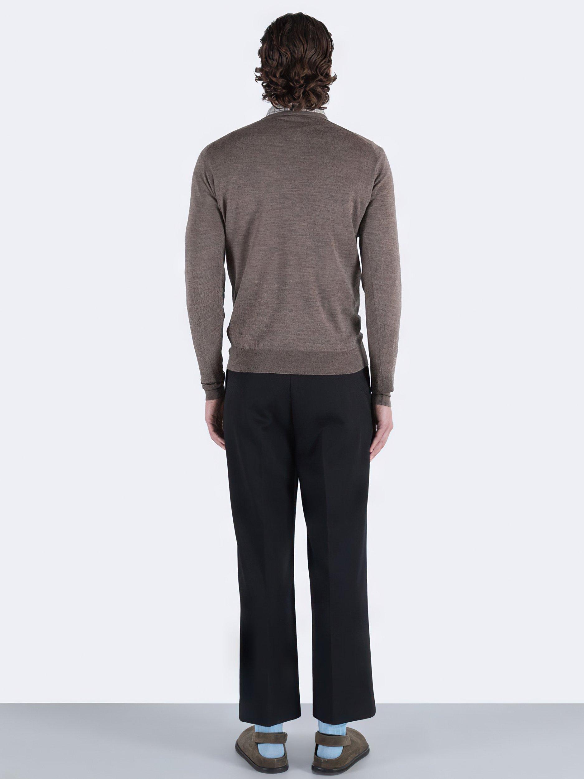 Product image 2 of 4, which shows John Smedley Lundy Crew Neck Pure Merino Wool Jumper, Mushroom, S