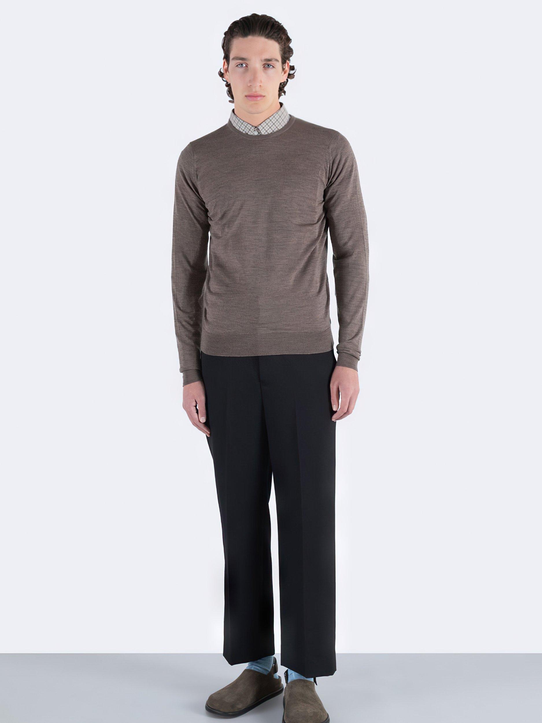 Product image 3 of 4, which shows John Smedley Lundy Crew Neck Pure Merino Wool Jumper, Mushroom, S
