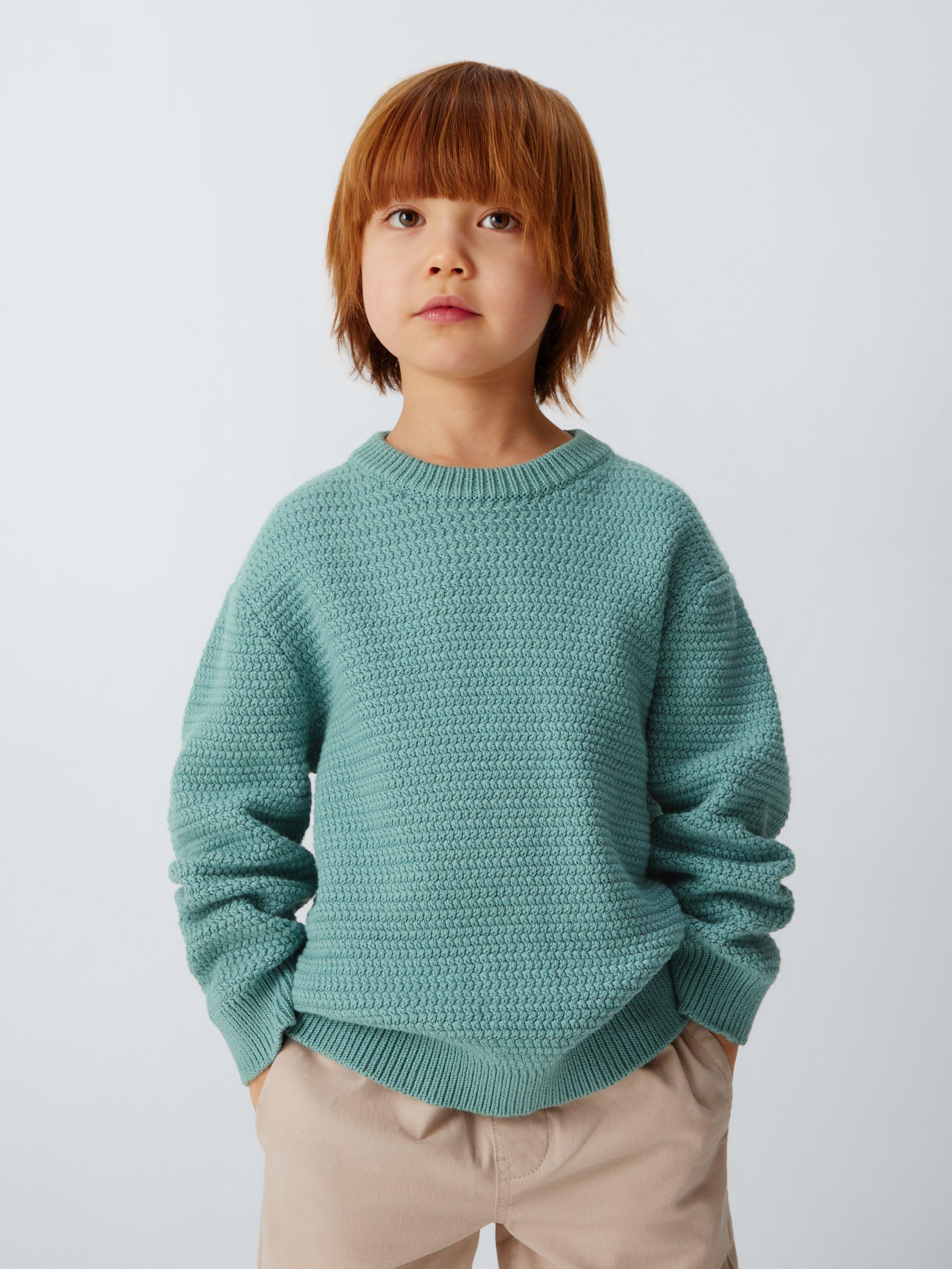 Product image 1 of 7, which shows John Lewis Kids' Crew Neck Basket Stitch Jumper, Mint, 3 years