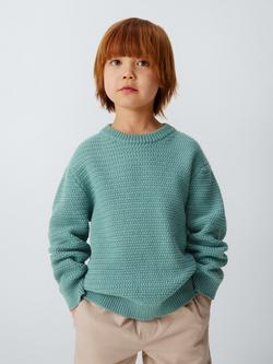 John Lewis Kids' Crew Neck Basket Stitch Jumper, Mint, Mint