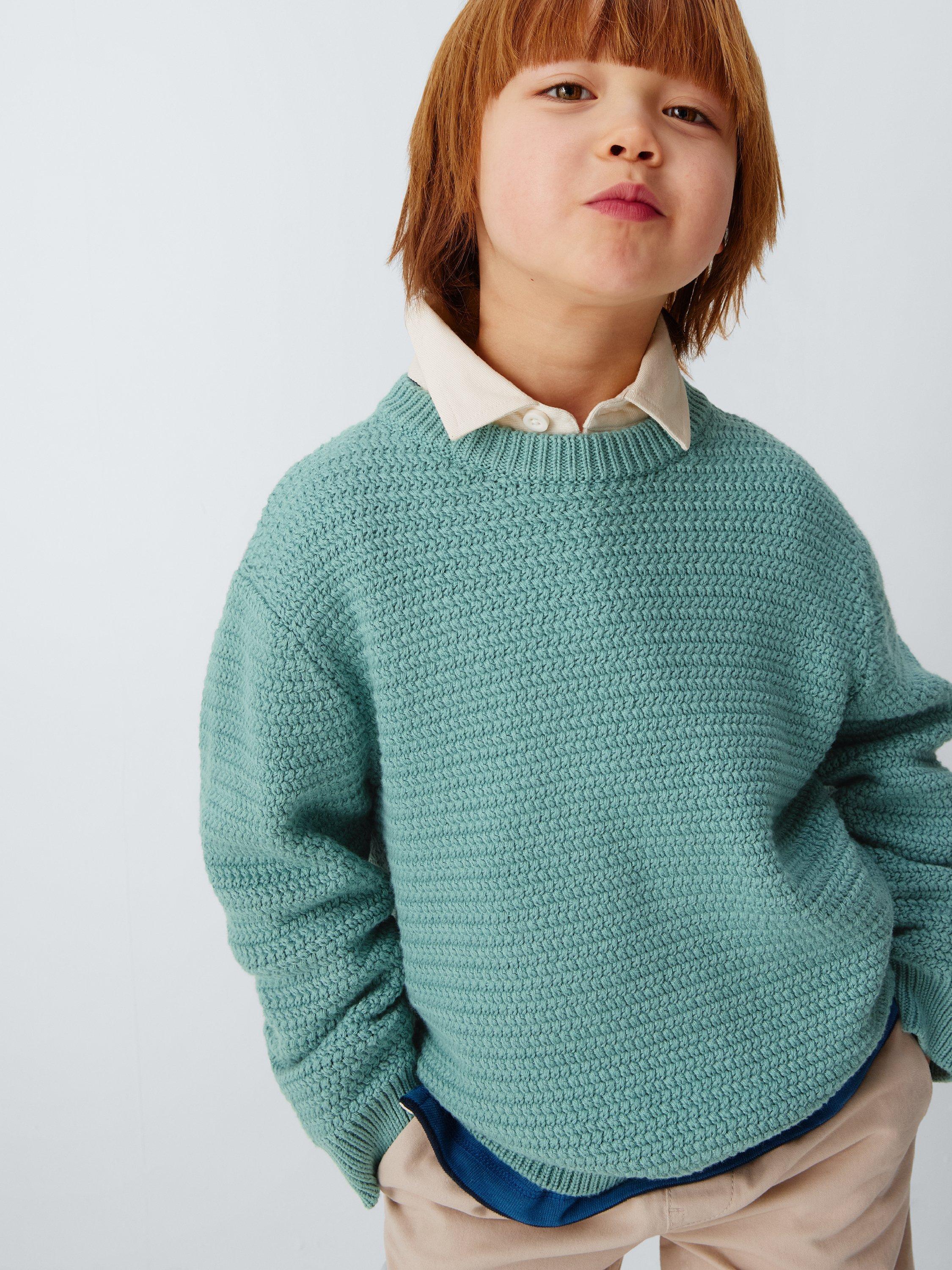 Product image 6 of 7, which shows John Lewis Kids' Crew Neck Basket Stitch Jumper, Mint, 3 years