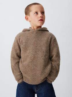 John Lewis Kids' Fleck Yarn Hoodie, Natural, Natural