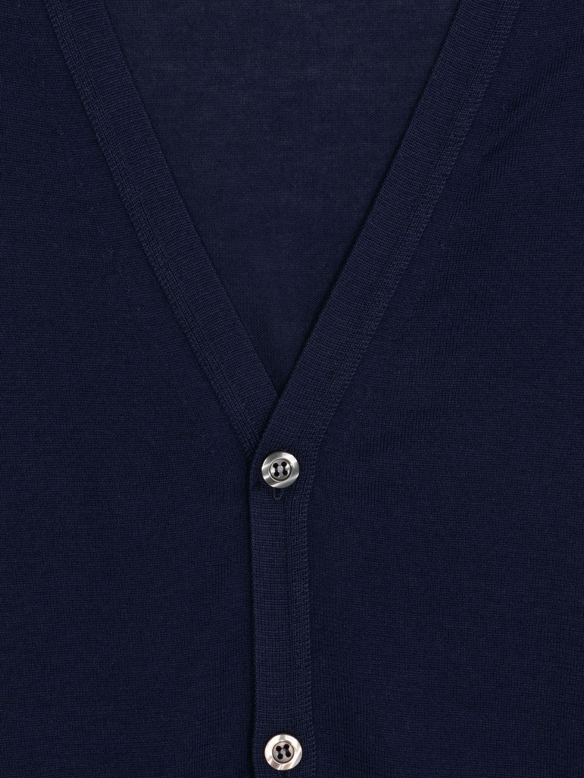 Product image 2 of 2, which shows John Smedley Whitchurch Fine Knit Cardigan, French Navy, L