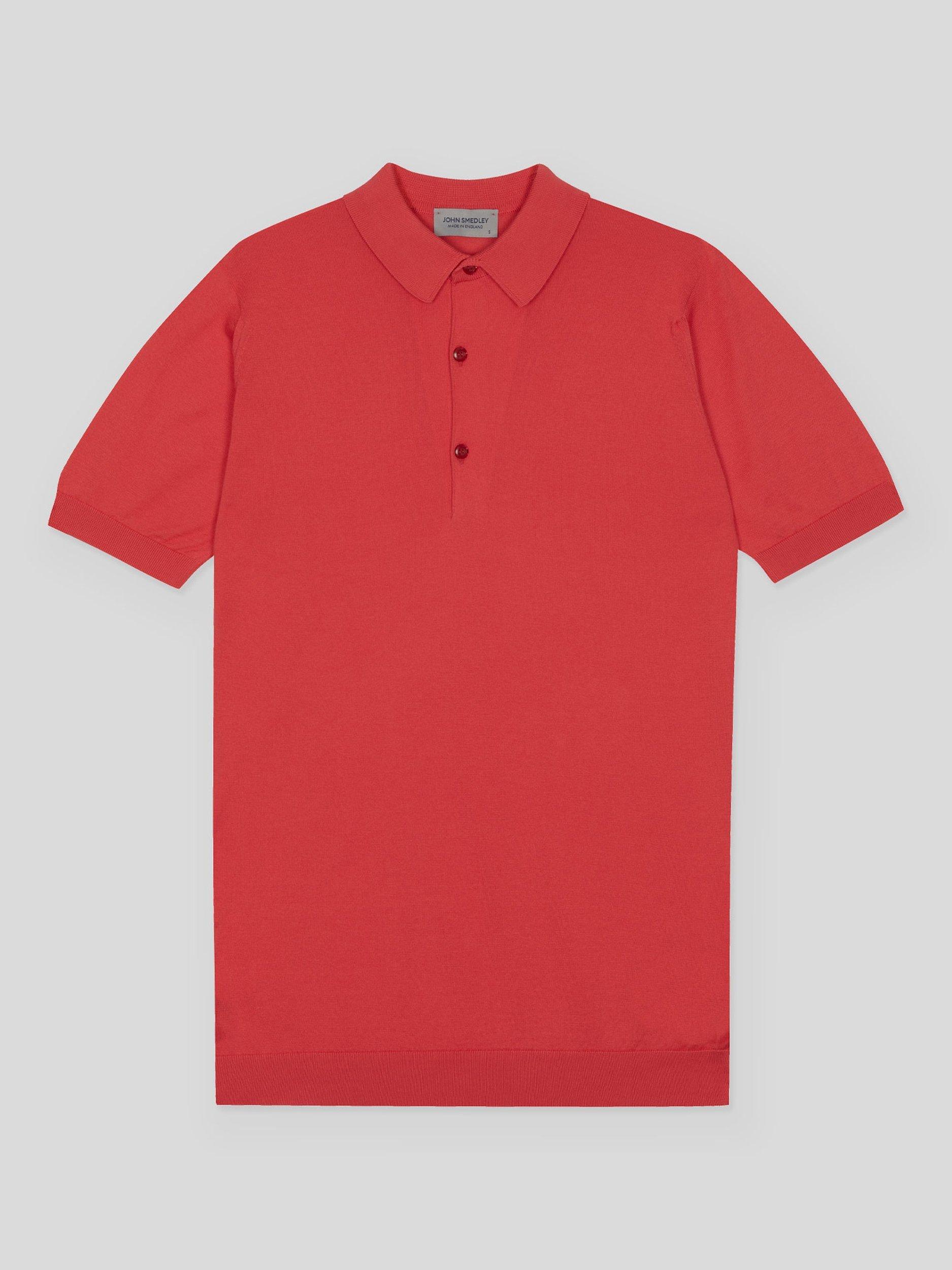 Product image 1 of 2, which shows John Smedley Adrian Fine Knit Polo Shirt, Nexus Red, L
