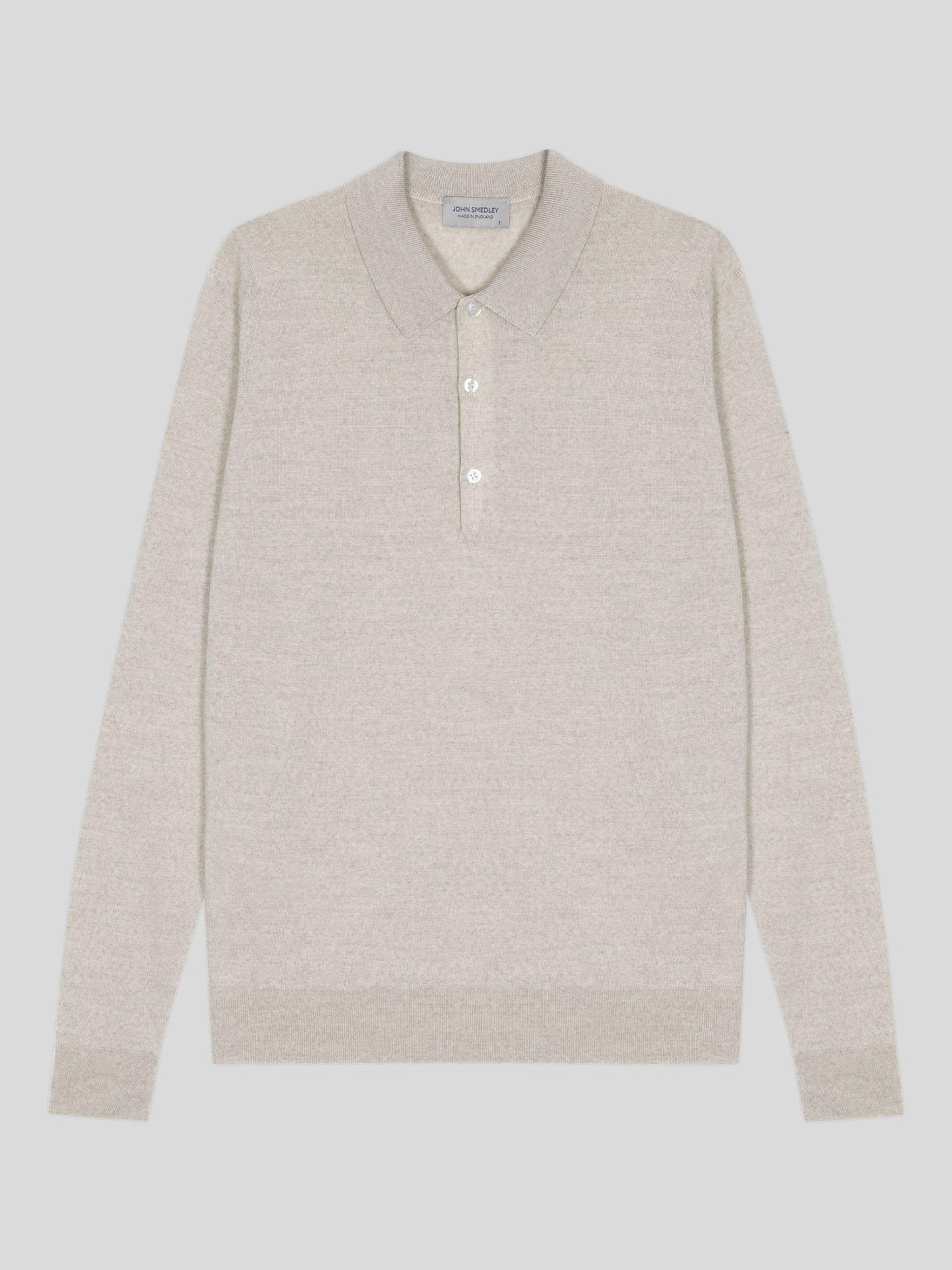 Product image 1 of 5, which shows John Smedley Belper Fine Knit Pure Merino Wool Shirt, Grey, S