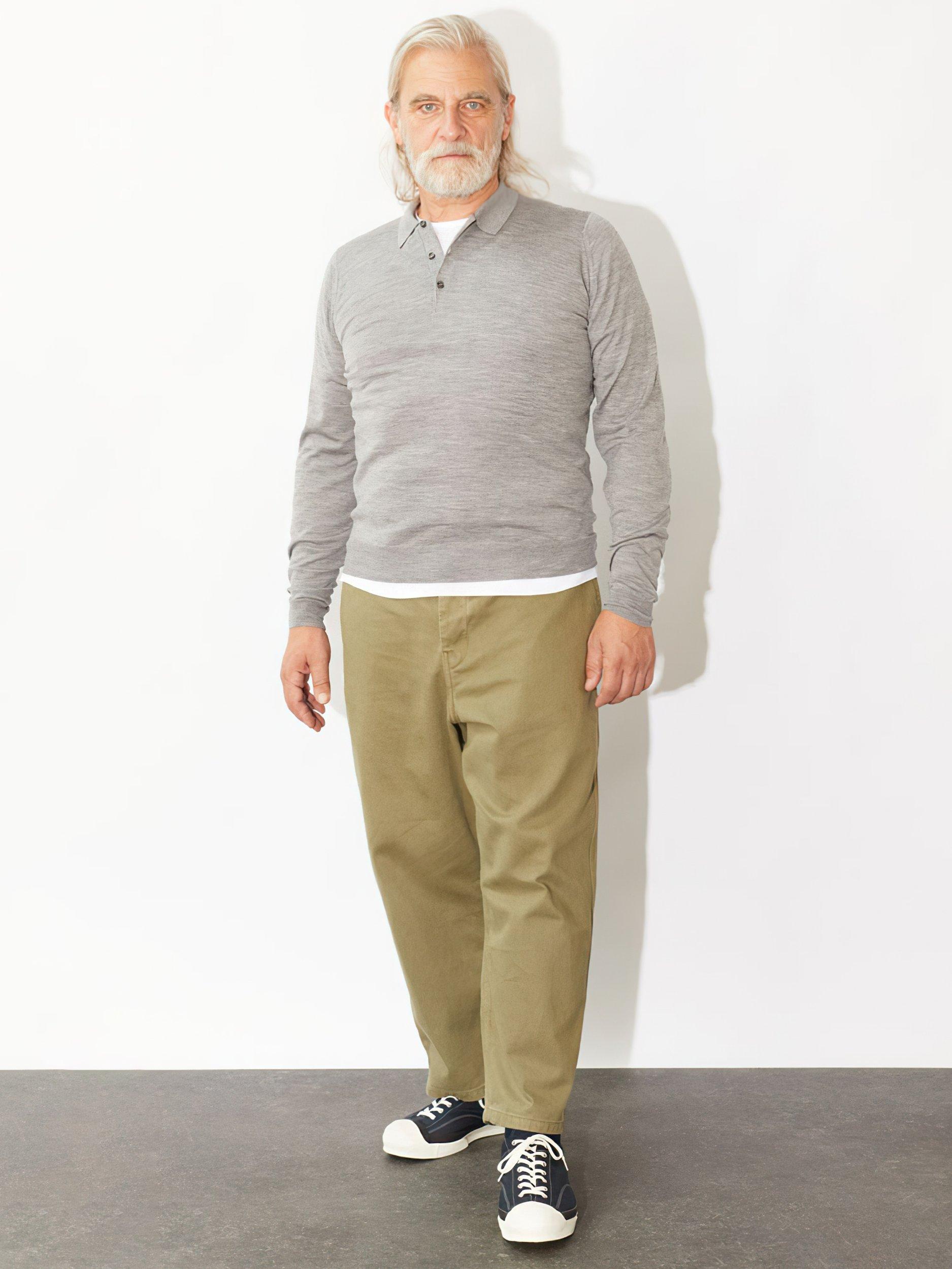 Product image 1 of 2, which shows John Smedley Belper Fine Knit Pure Merino Wool Shirt, Silver, S