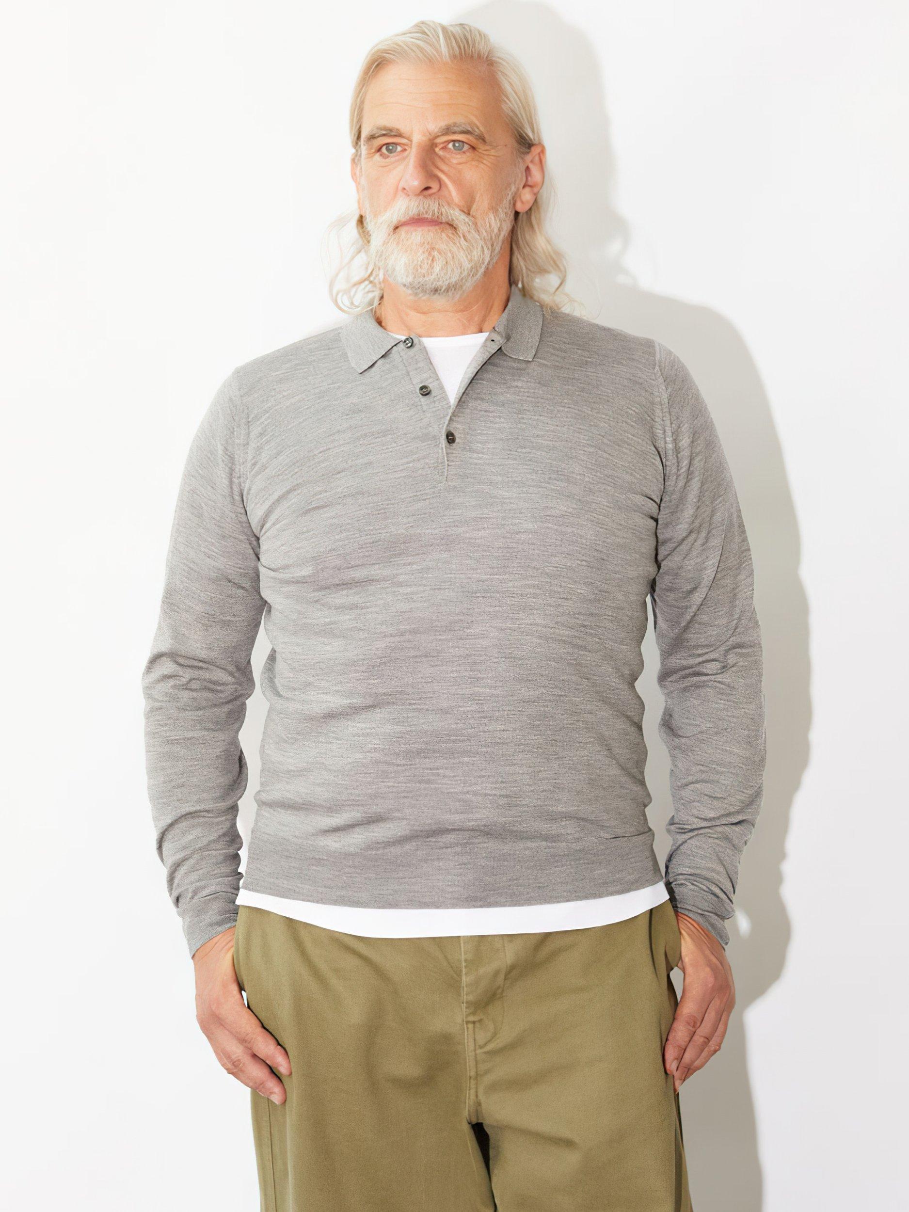 Product image 2 of 2, which shows John Smedley Belper Fine Knit Pure Merino Wool Shirt, Silver, S