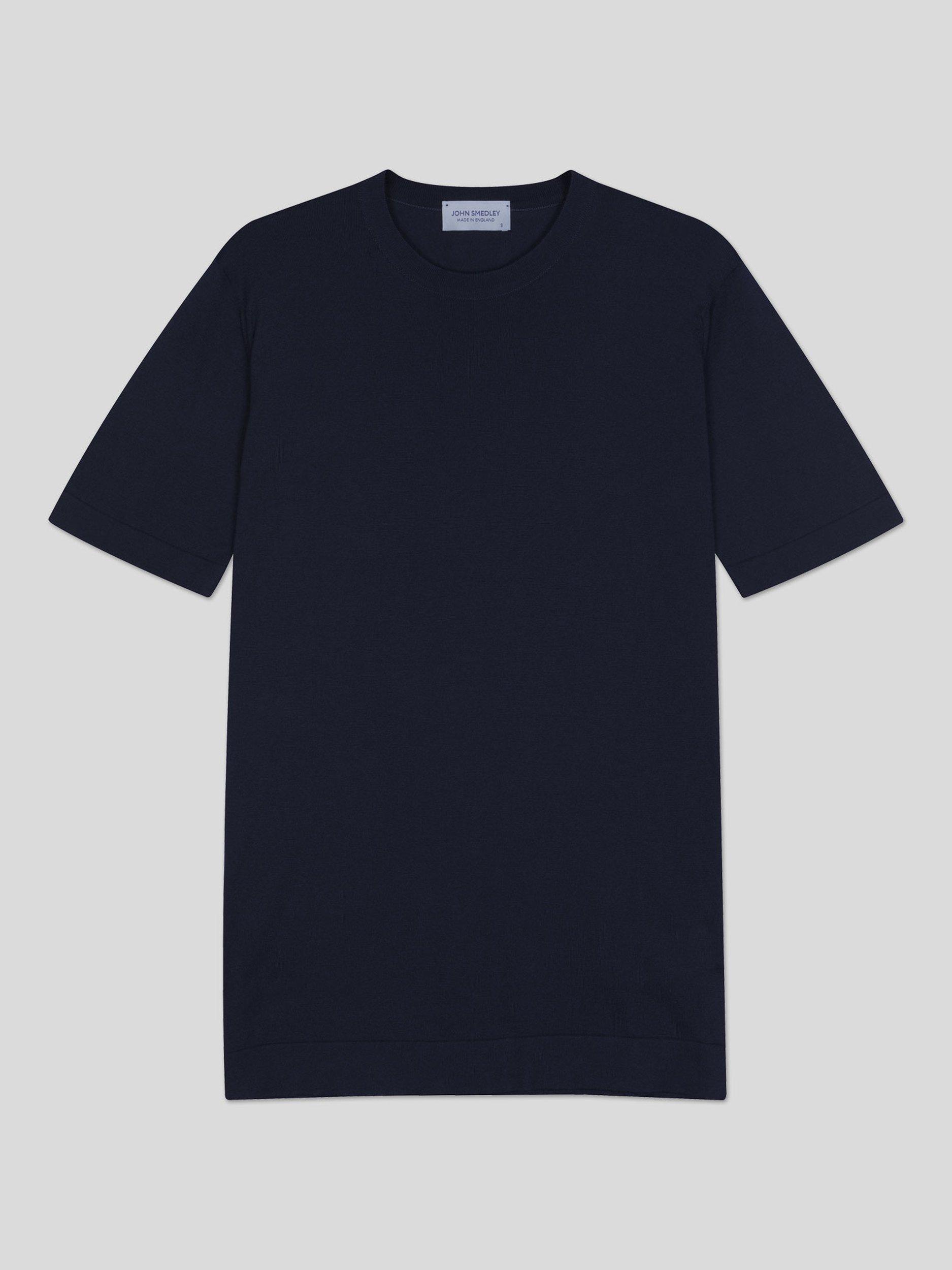 Product image 1 of 4, which shows John Smedley Lorca Crew Neck T-Shirt, Navy, L