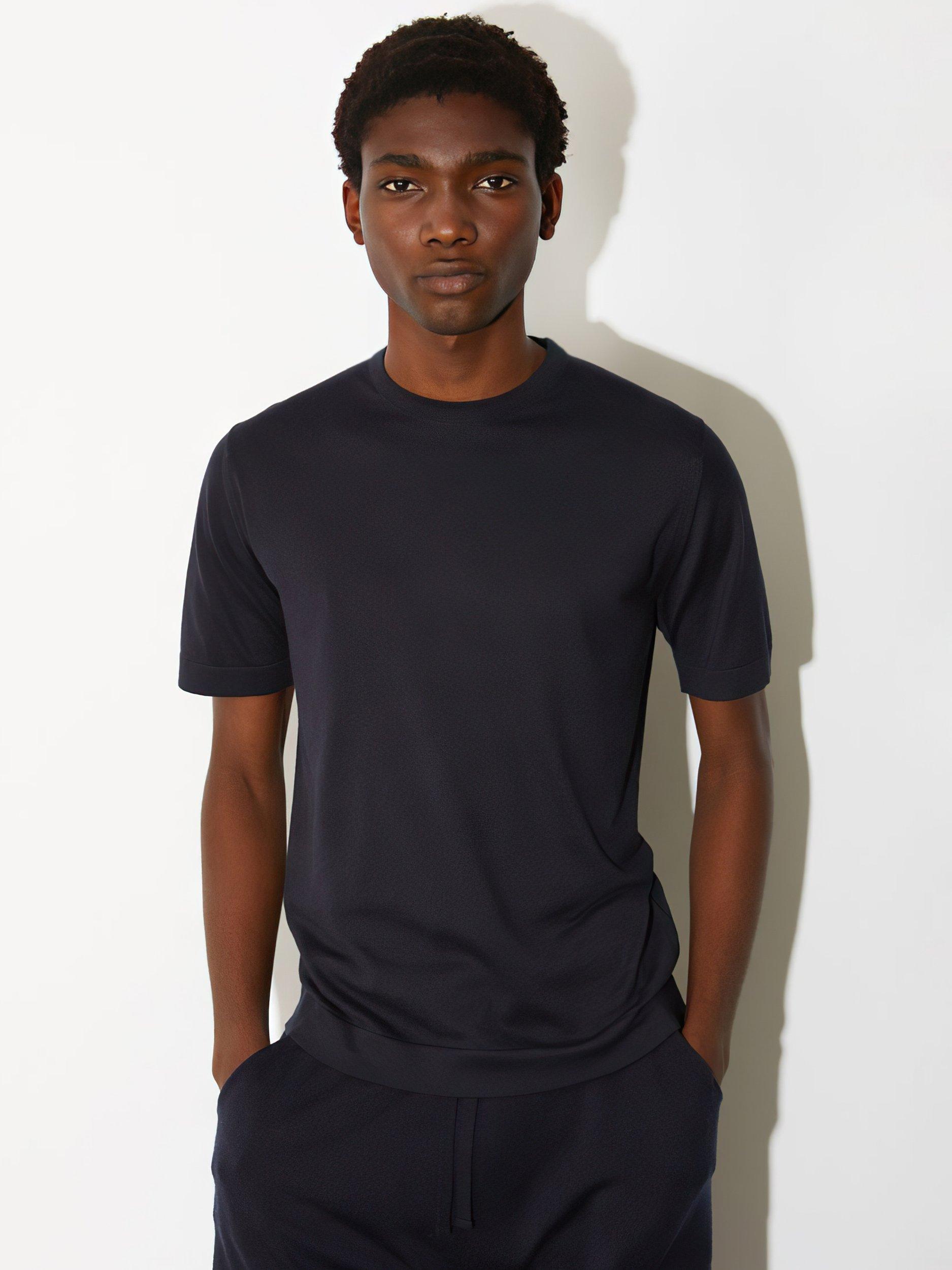 Product image 2 of 4, which shows John Smedley Lorca Crew Neck T-Shirt, Navy, L