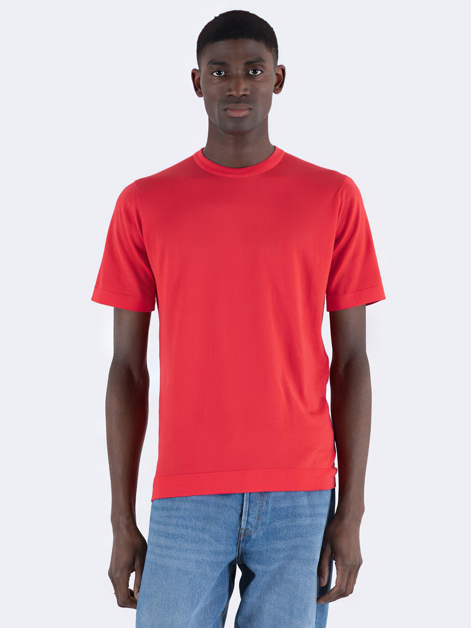 Product image 1 of 5, which shows John Smedley Lorca Crew Neck T-Shirt, Nexus Red, S