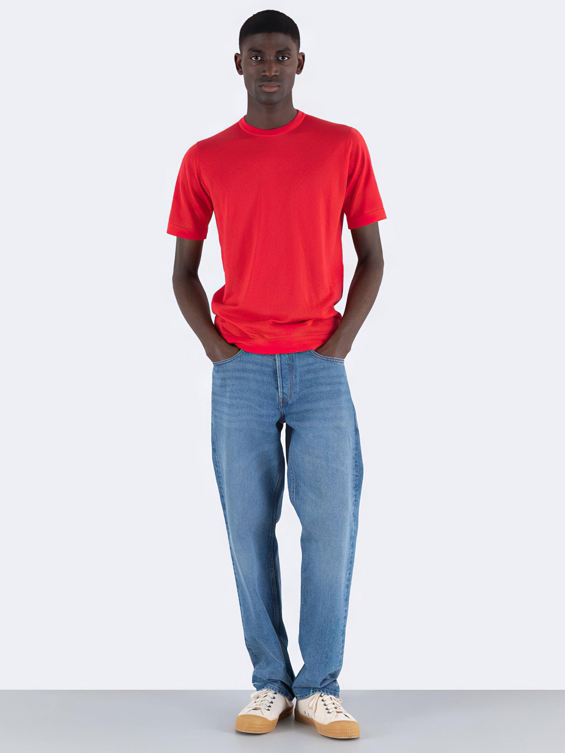 Product image 4 of 5, which shows John Smedley Lorca Crew Neck T-Shirt, Nexus Red, S