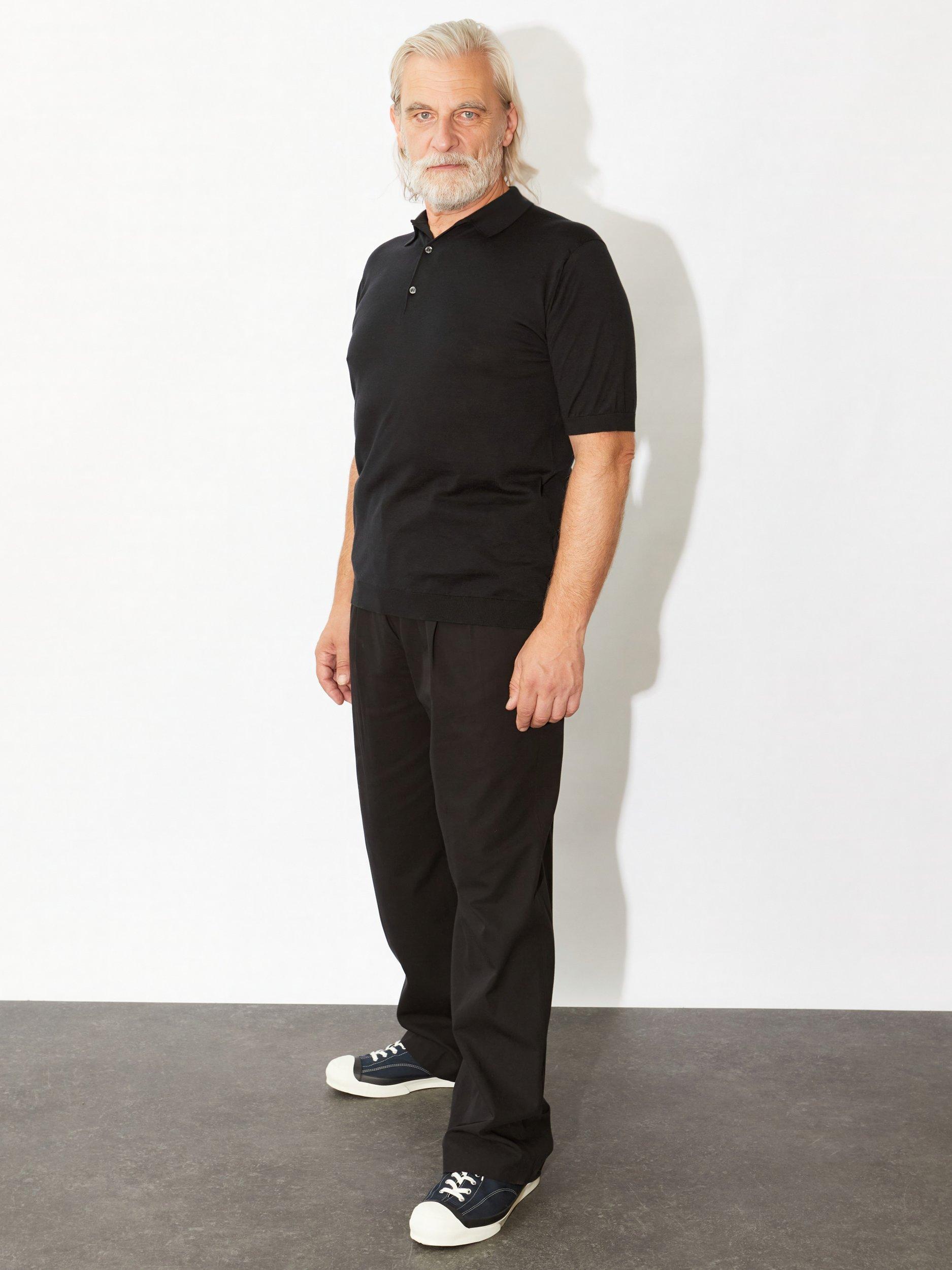 Product image 3 of 4, which shows John Smedley Adrian Fine Knit Polo Shirt, Black, S