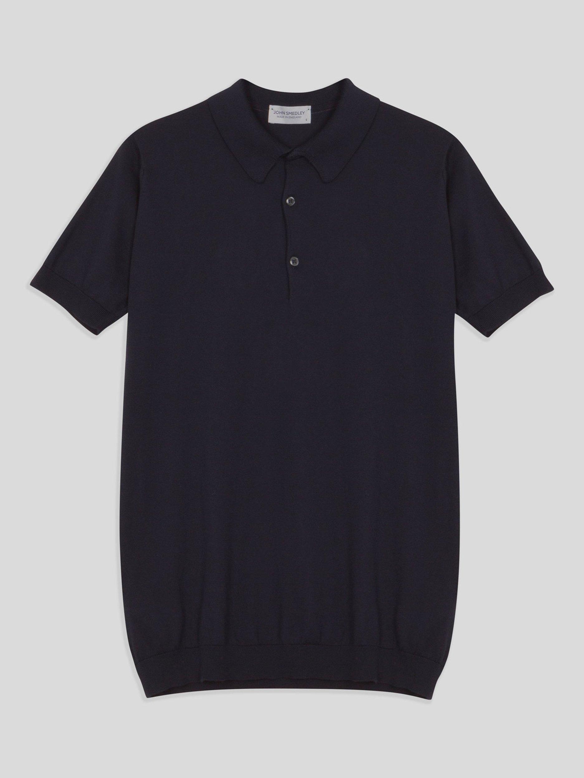 Product image 1 of 2, which shows John Smedley Adrian Fine Knit Polo Shirt, Navy, S