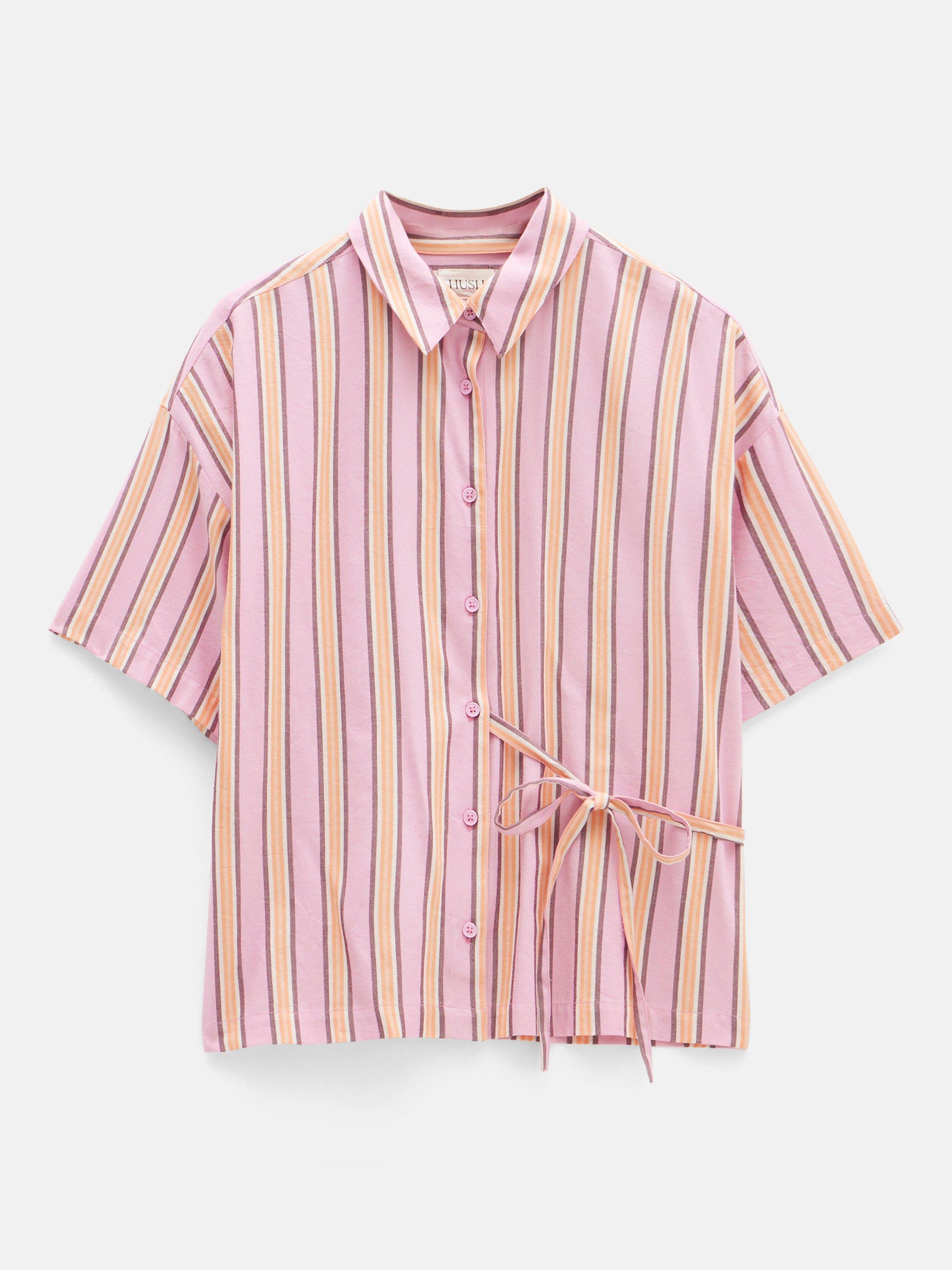 Product image 1 of 1, which shows HUSH Stripe Tie Detail Pyjama Top, Pink, L