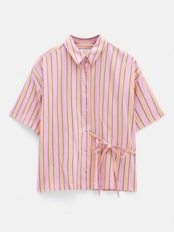 HUSH Stripe Tie Detail Pyjama Top, Pink, Pink