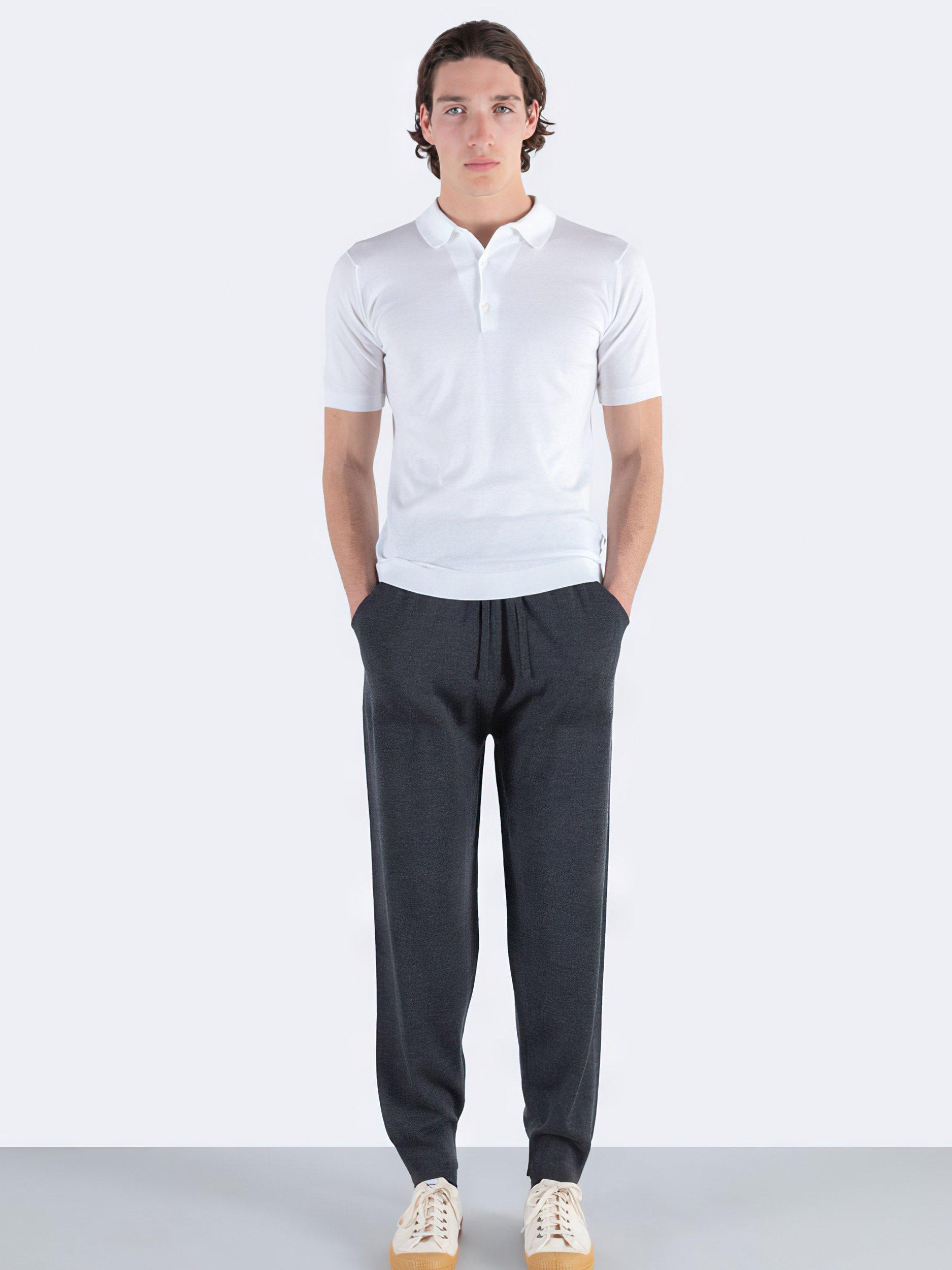 Product image 3 of 5, which shows John Smedley Adrian Fine Knit Polo Shirt, White, S