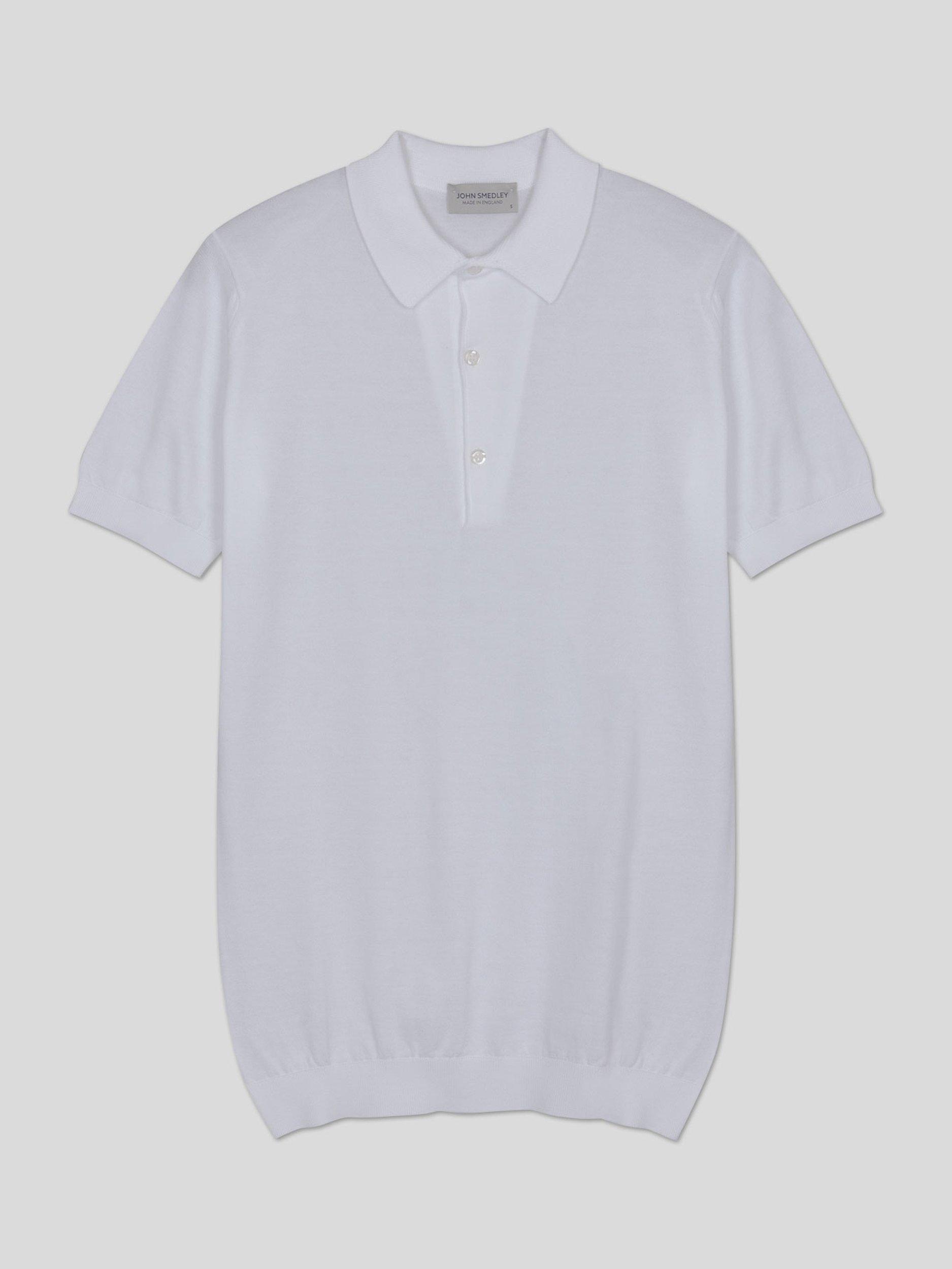 Product image 4 of 5, which shows John Smedley Adrian Fine Knit Polo Shirt, White, S