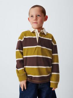 John Lewis Kids' Stripe Rugby Shirt, Green/Brown, Green/Brown