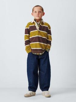 John Lewis Kids' Stripe Rugby Shirt, Green/Brown - view 2, Green/Brown