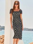 Sosandar Geometric Square Neck Midi Dress, Black/White