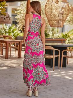 Sosandar Paisley Print Halter Neck Midaxi Dress - view 2, Pink