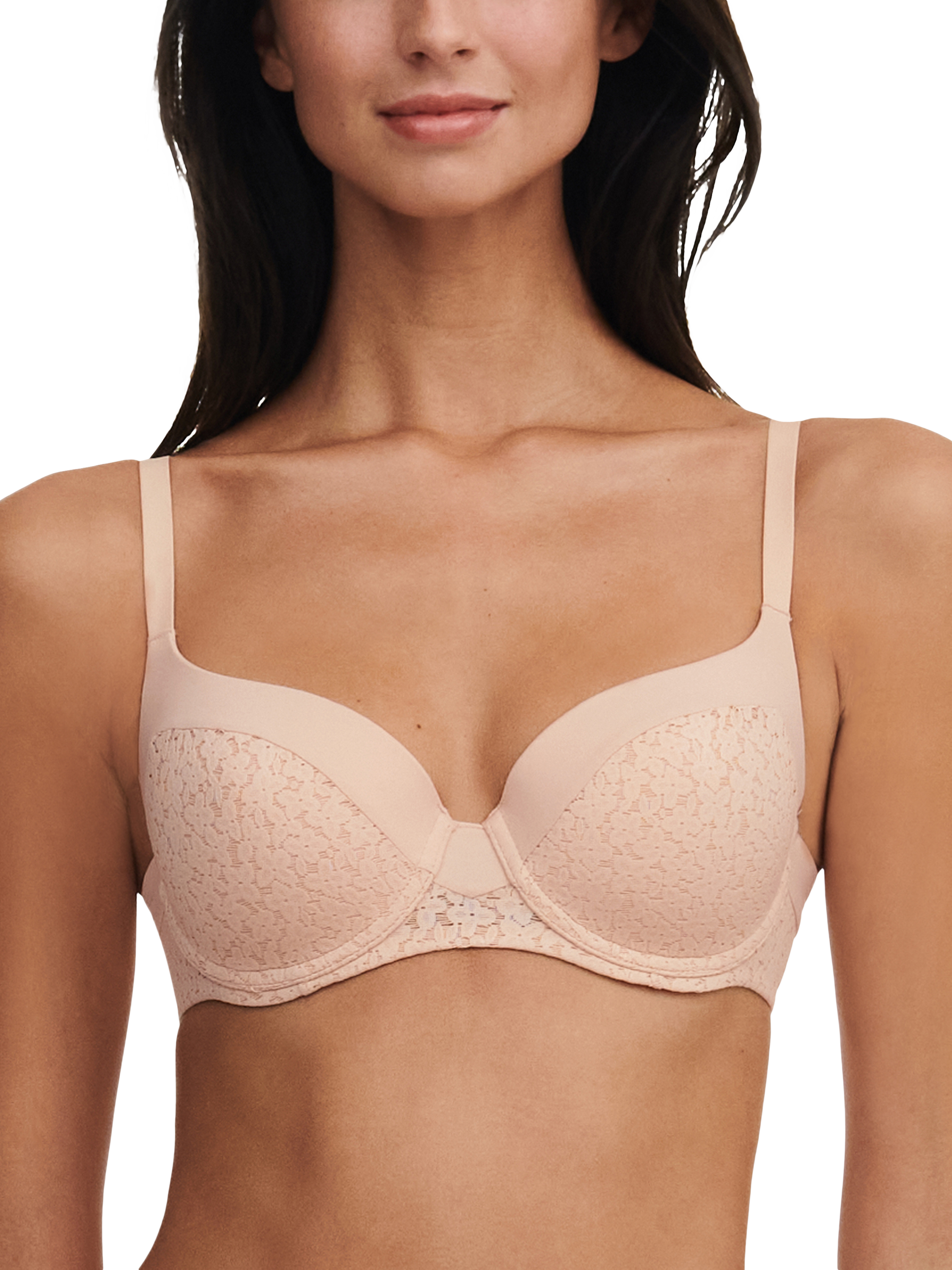 Product image 1 of 6, which shows Chantelle Norah Soft Feel Floral Underwired T-Shirt Bra, Golden Beige, 32D