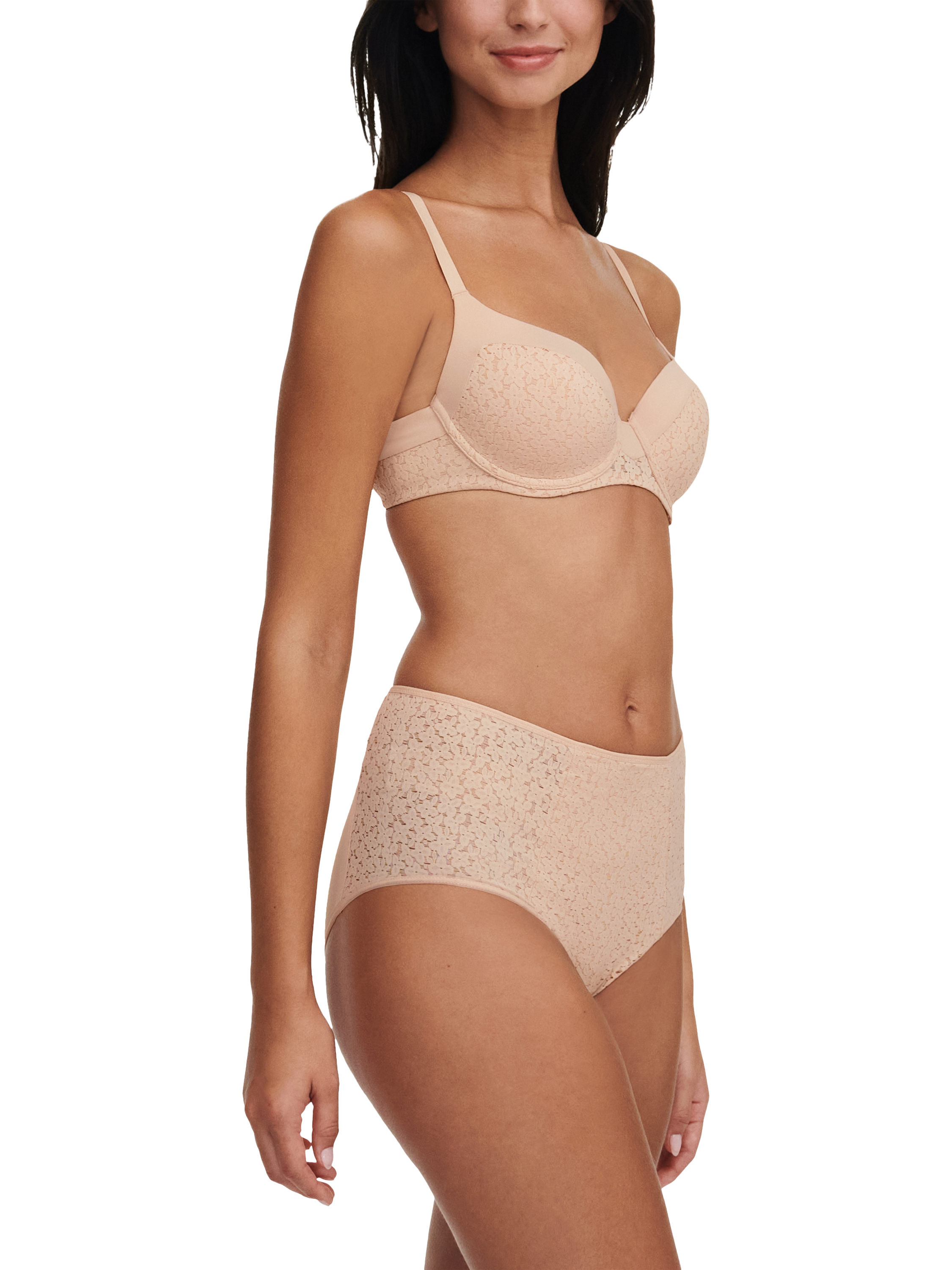 Product image 4 of 6, which shows Chantelle Norah Soft Feel Floral Underwired T-Shirt Bra, Golden Beige, 32D