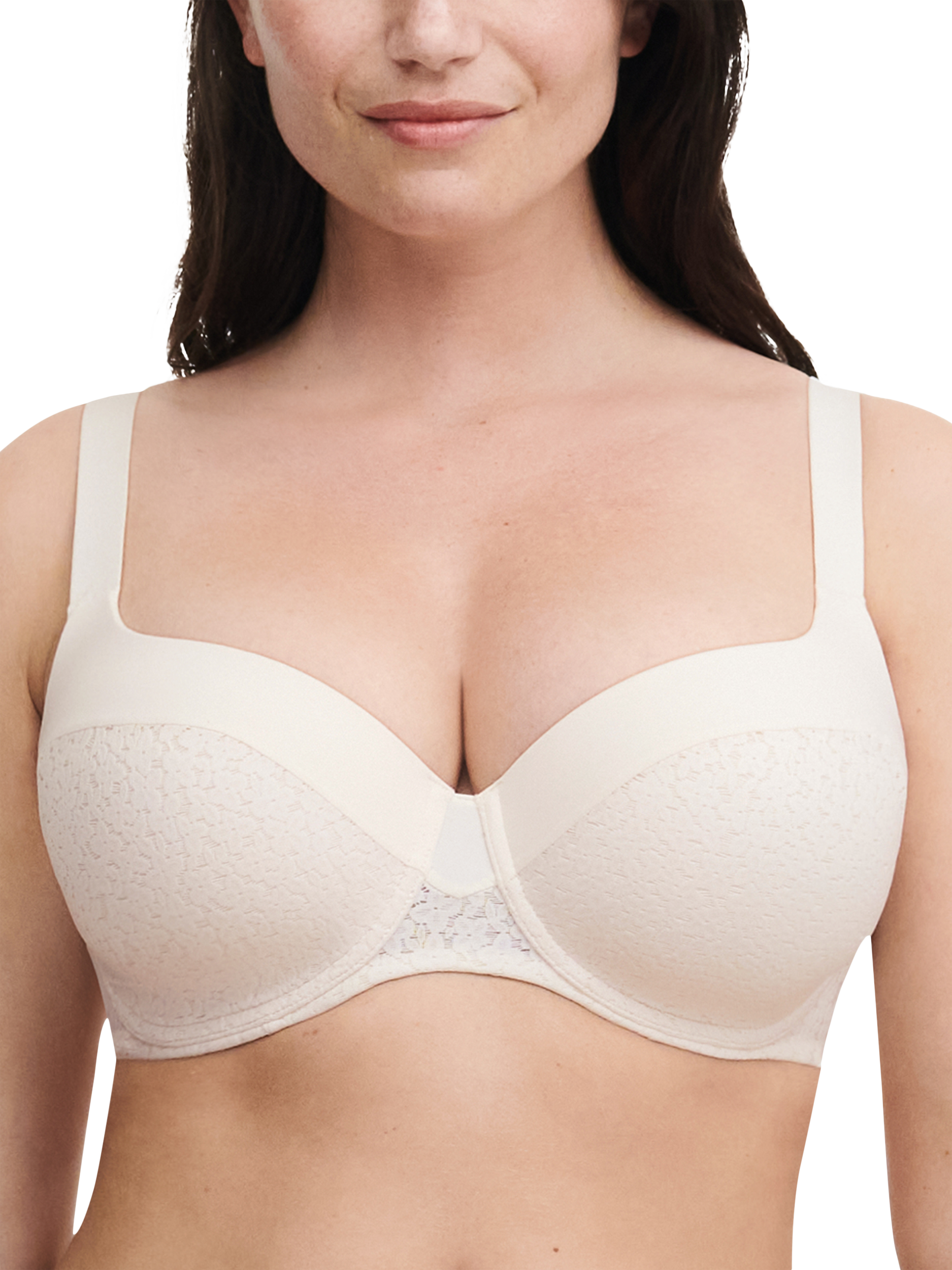 Product image 1 of 4, which shows Chantelle Norah Soft Feel Floral Underwired T-Shirt Bra, Pearl, 32D